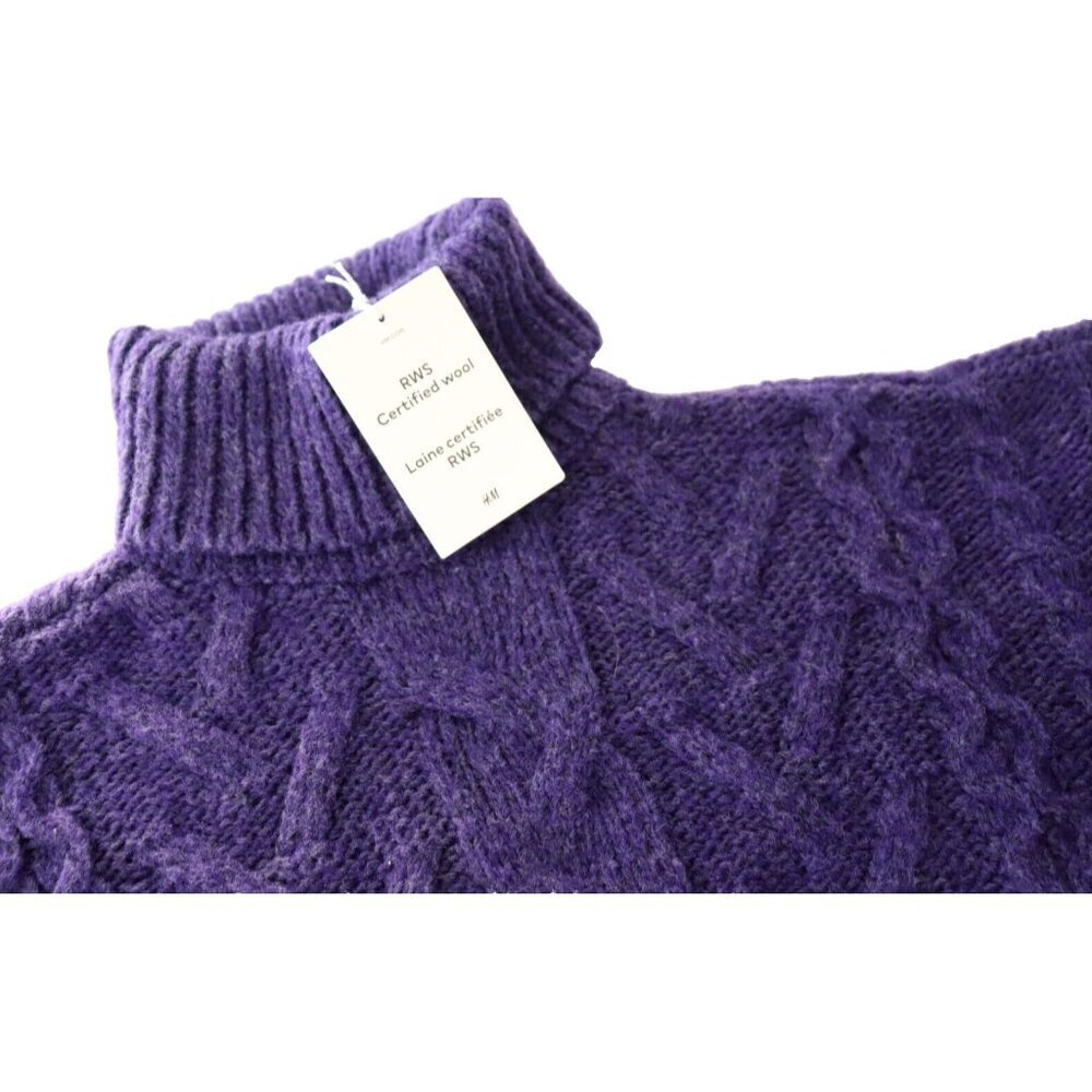 Purple Cable Knit Turtleneck Cropped Sweater - Picture 3 of 7